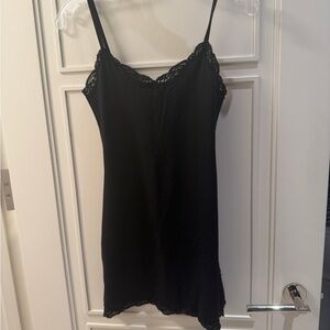 Elegant Black Lace Trim Slip nightgown